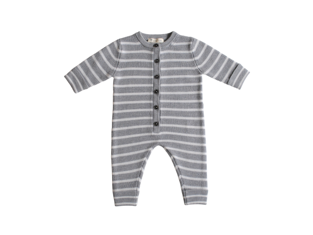 Strampler für Babys mit Knopfleiste in grau melange gestreift
