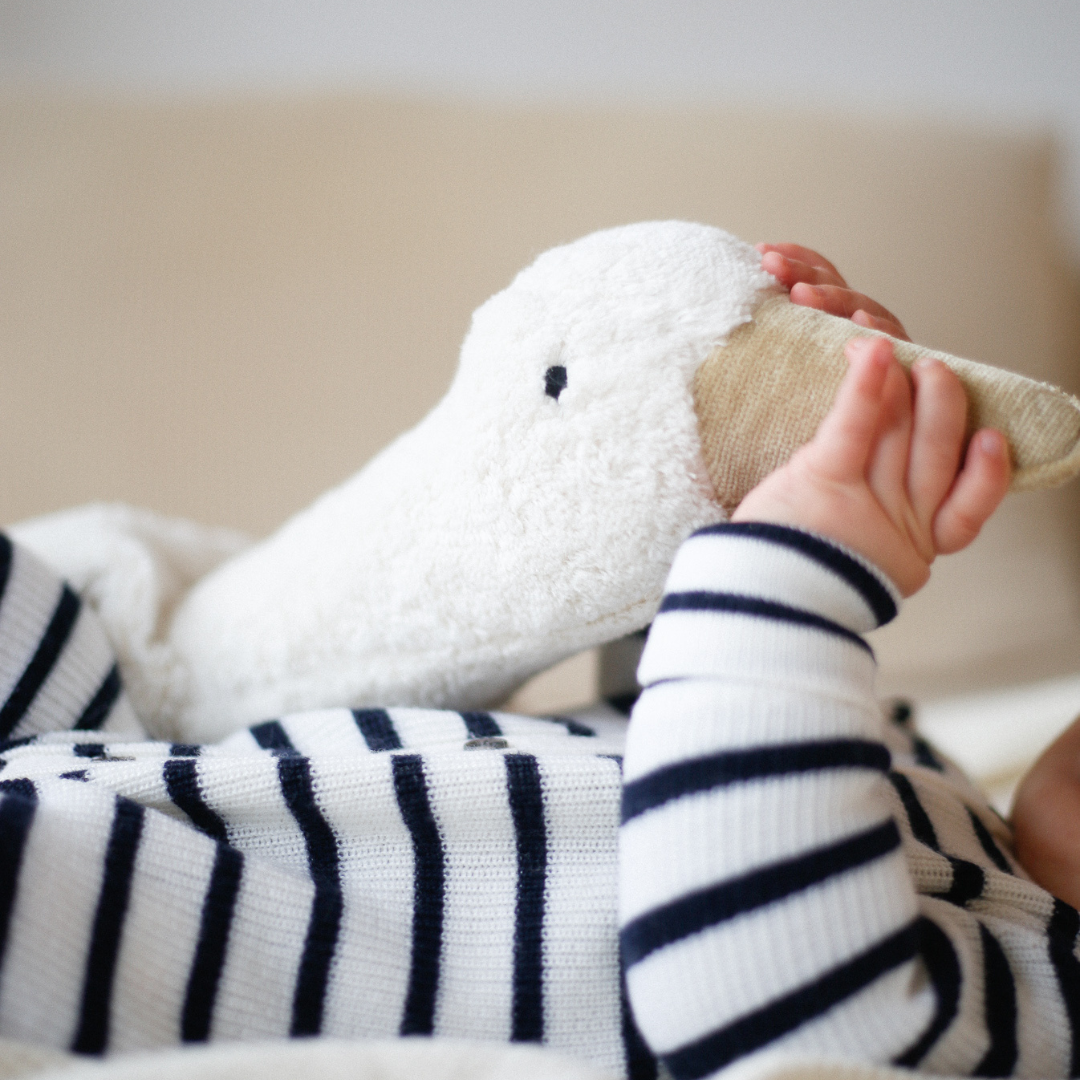 Strampler "Thea" in offwhite marine gestreift