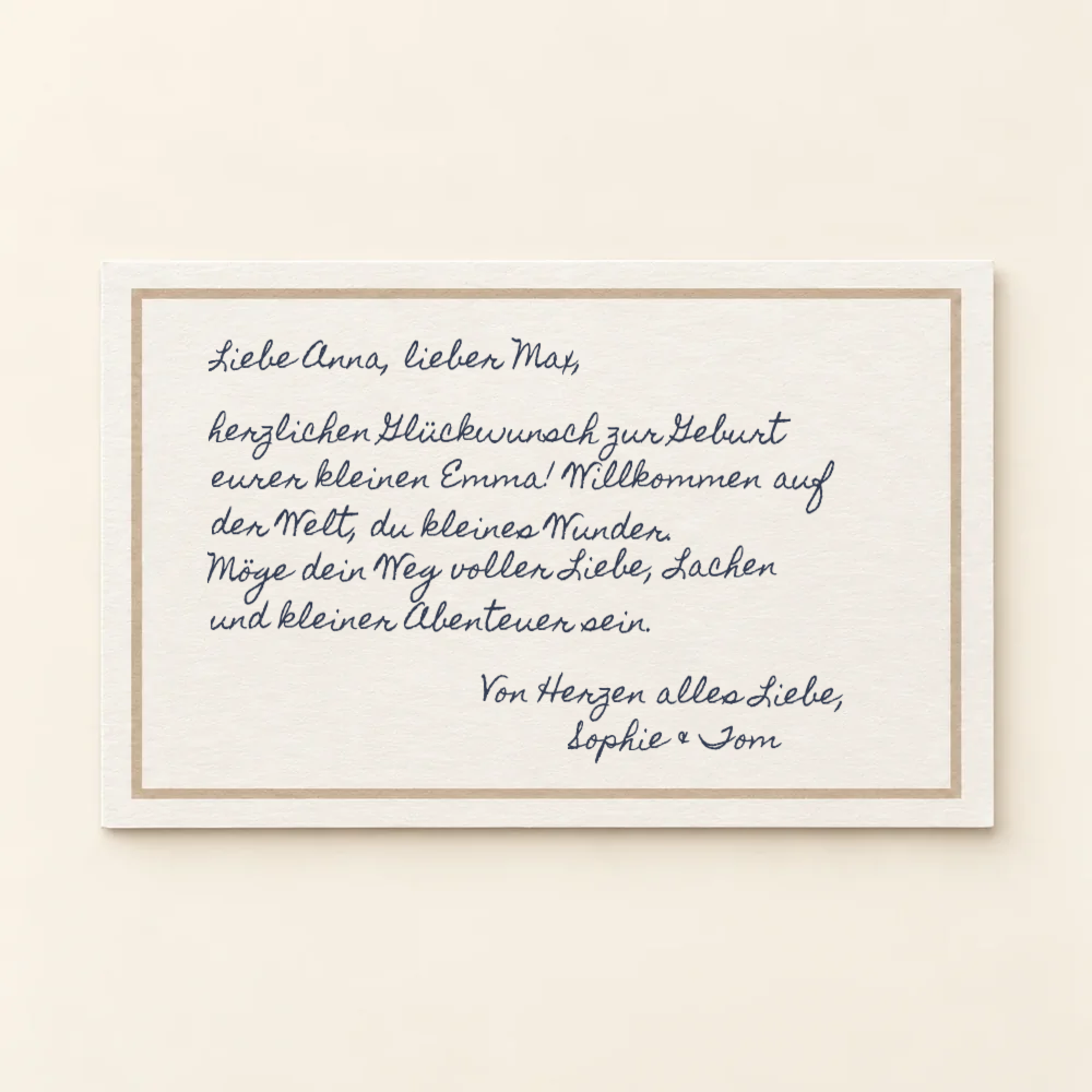 Beispiel einer persönlichen Botschaft auf der Geschenkkarte